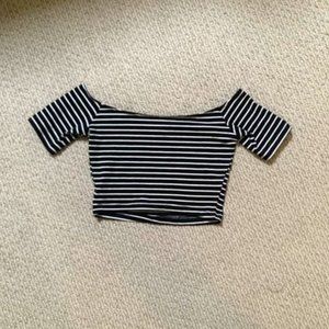 90s! Black and white striped American Apparel wide neck stretchy crop top